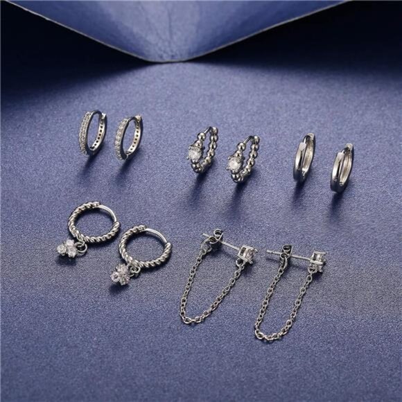 5 Pairs Gold Silver Huggies Hoop Earrings Set for Women Girls Small Dangle - Picture 4 of 7